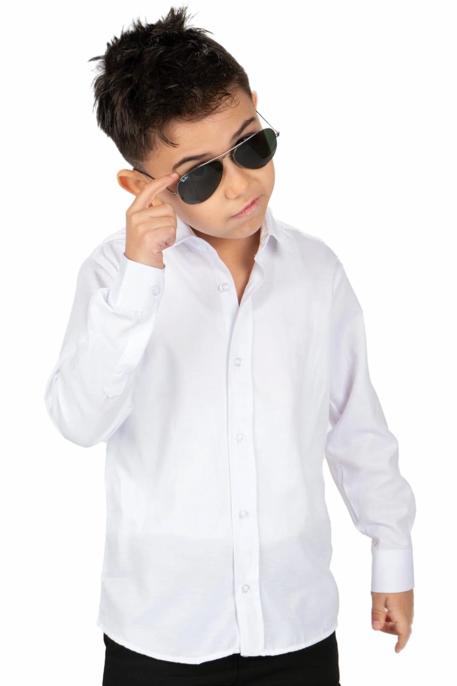 Boys' Vertical Striped Long-Sleeve Shirt - White (9-12 years)
