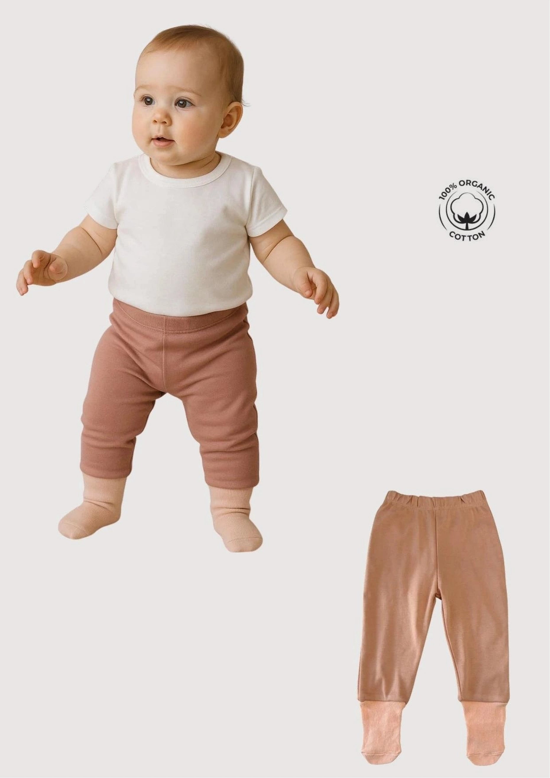 Organic Cotton Ribbed Baby Leggings Tracksuit Set - Powder (3-36 months)