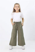 Girls Wide-Leg Corduroy Cargo Trousers - Khaki (6-10 years)