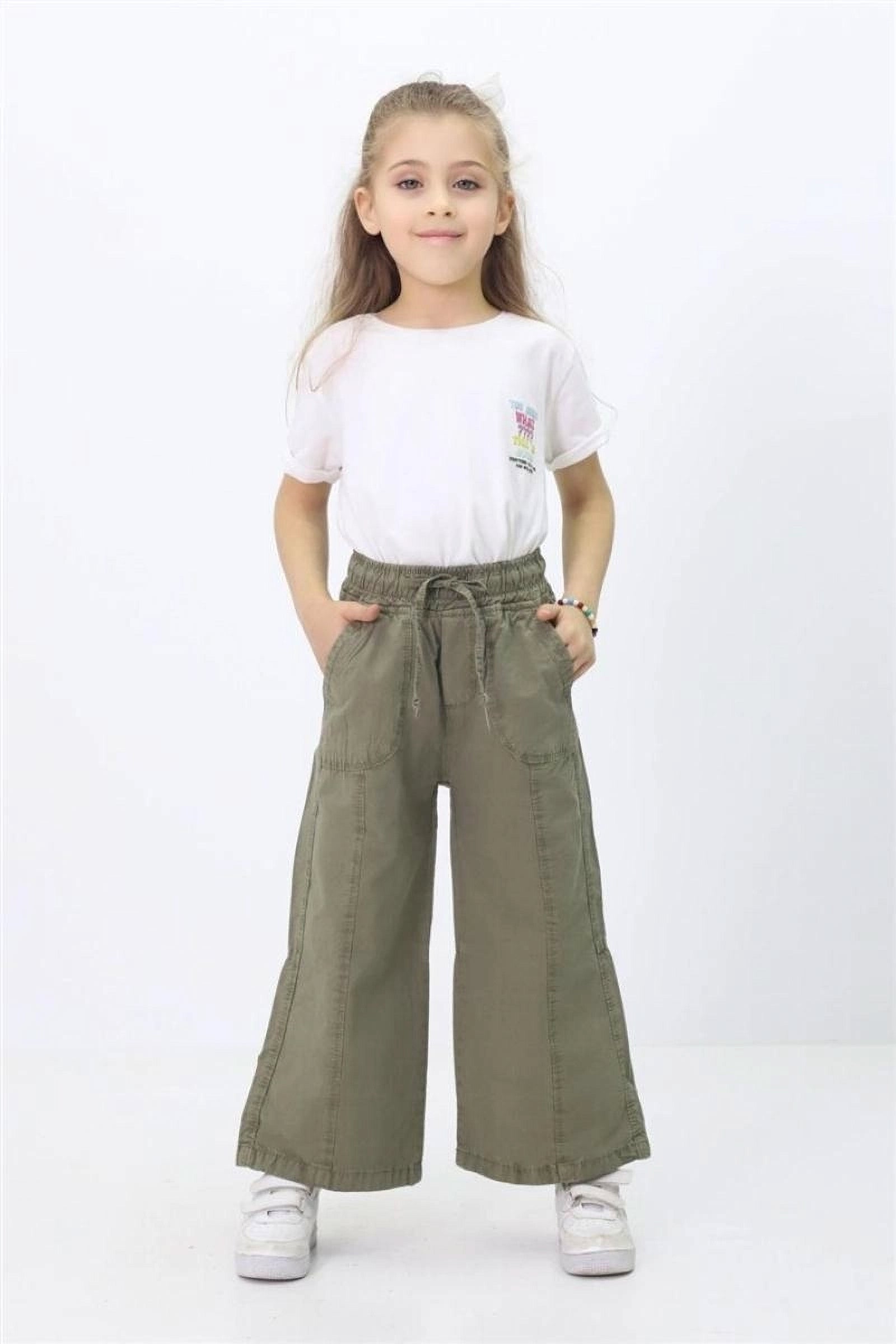 Girls Wide-Leg Corduroy Cargo Trousers - Khaki (6-10 years)