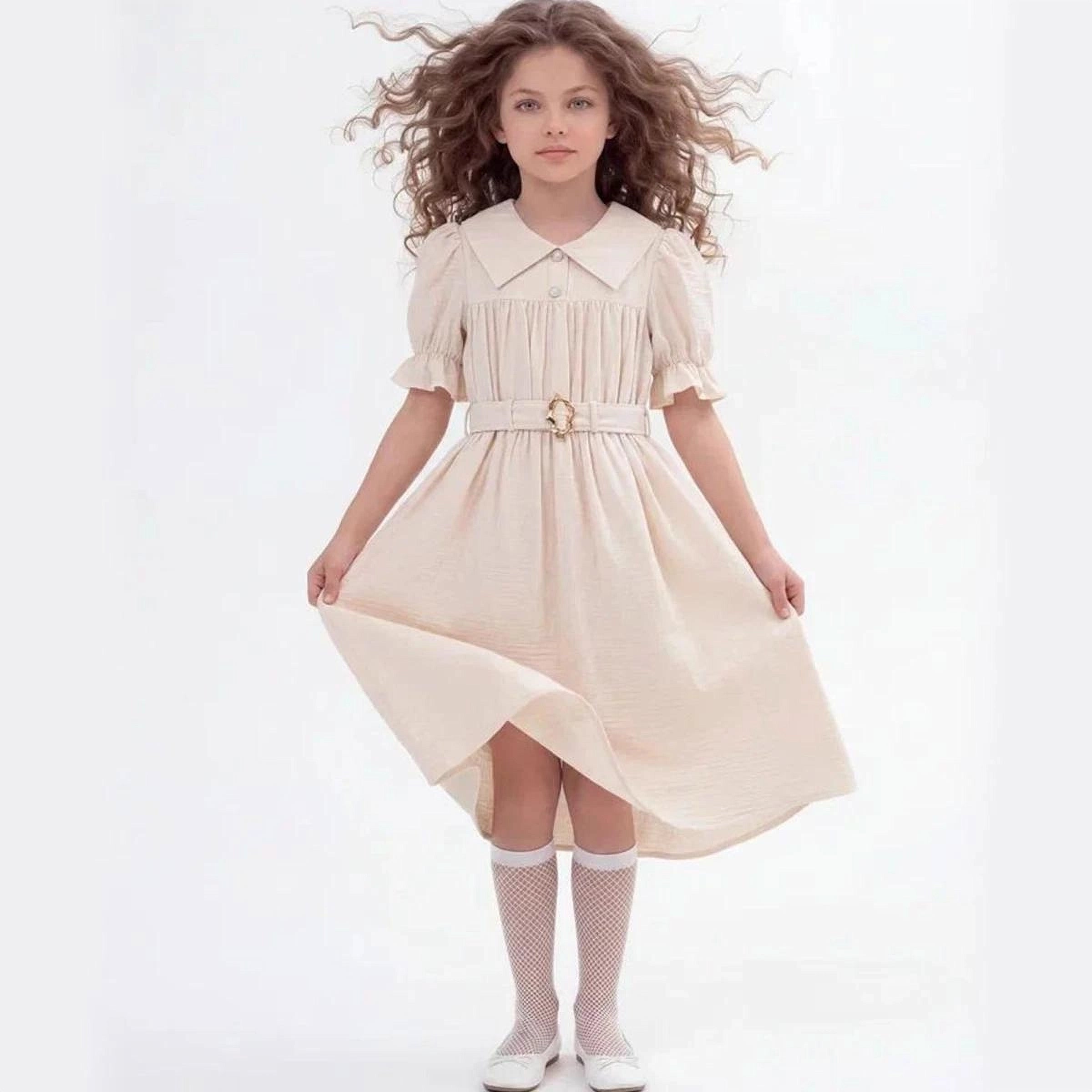 irls' Chic Pink Tweed Pinafore   - Beige (5-8 years)