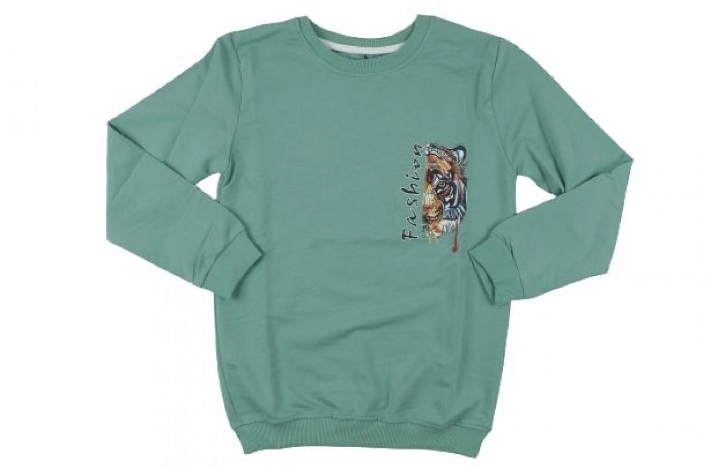 Kids' "Fashion Tiger" Graphic Crew Neck Sweatshirt - Green