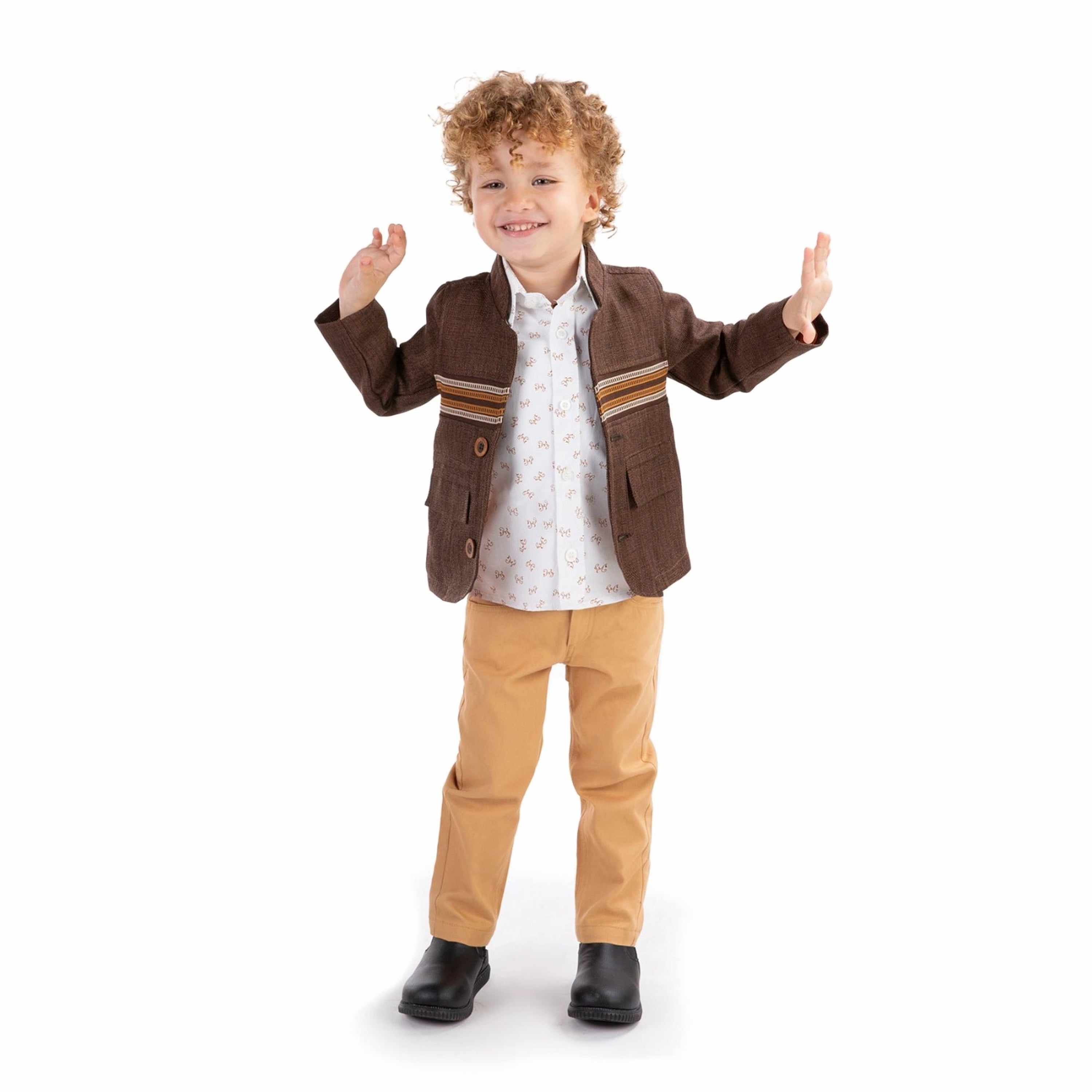 Boys' Premium Corduroy Shirt & Pant Clothing Set - Coffee (6-18 months)