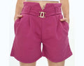 Girls High-Waisted Belted Shorts - Fuchsia
