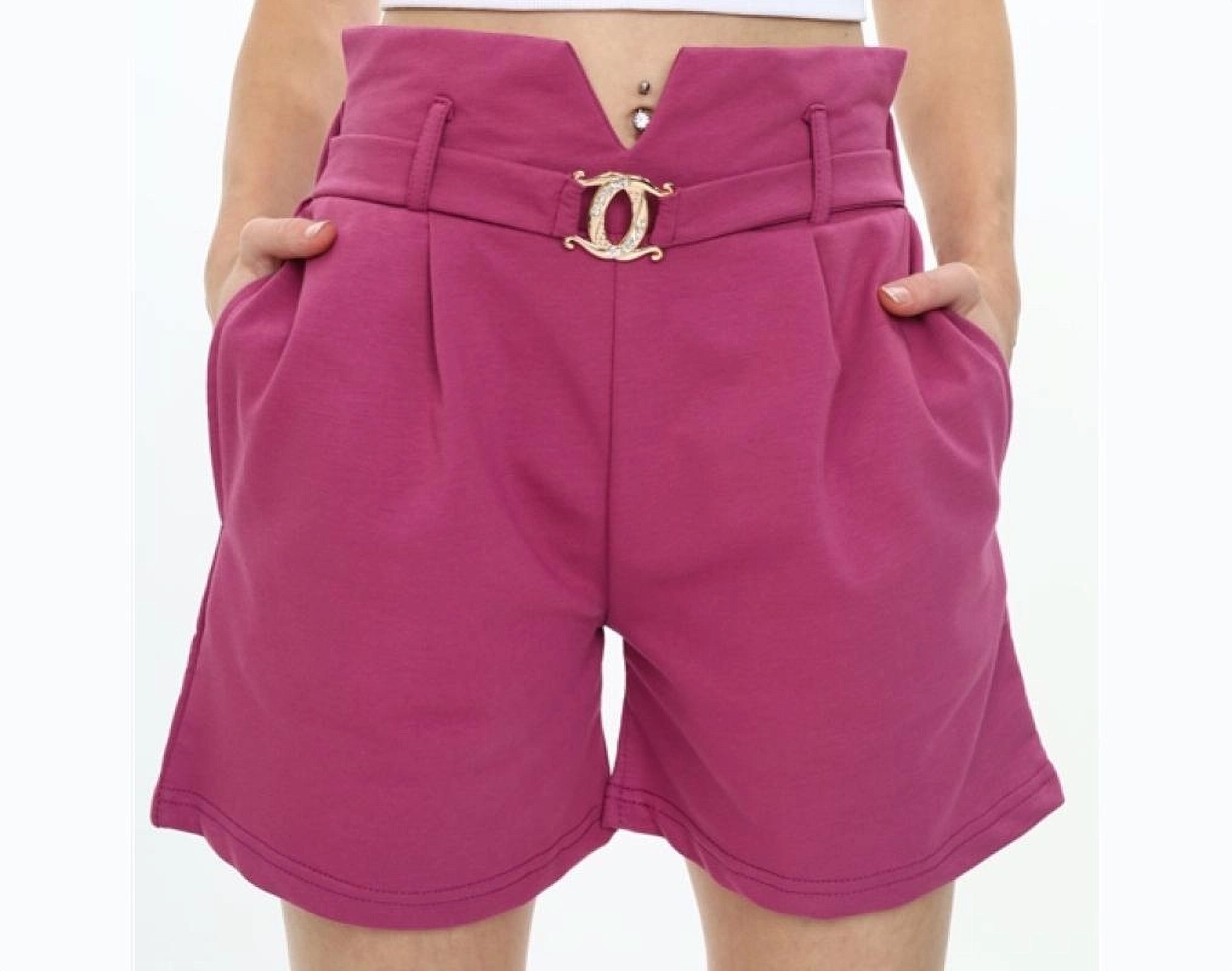 Girls High-Waisted Belted Shorts - Fuchsia