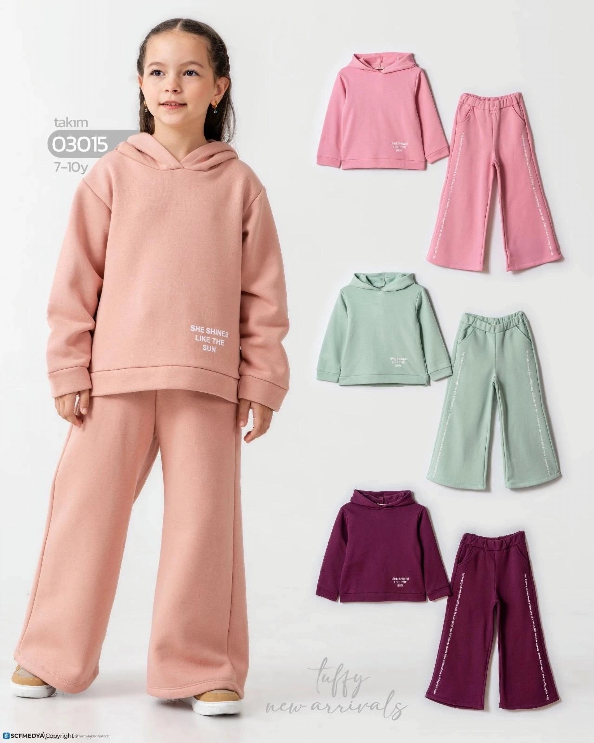Girls' Relaxed Fit Hoodie and Wide-Leg Sweatpants 2-Piece  - Powder (7-10 years)
