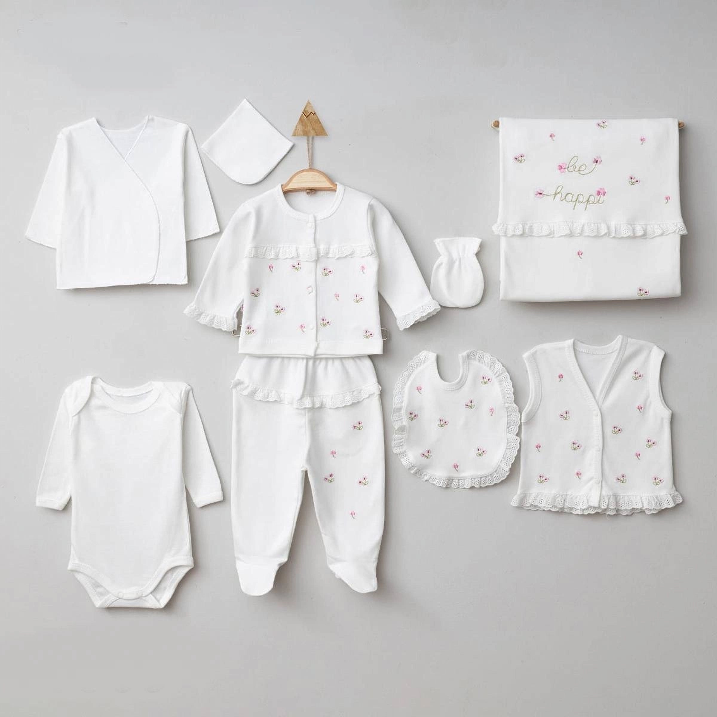 10-Piece Luxury White Floral Newborn Layette - Cream (0-3 months)