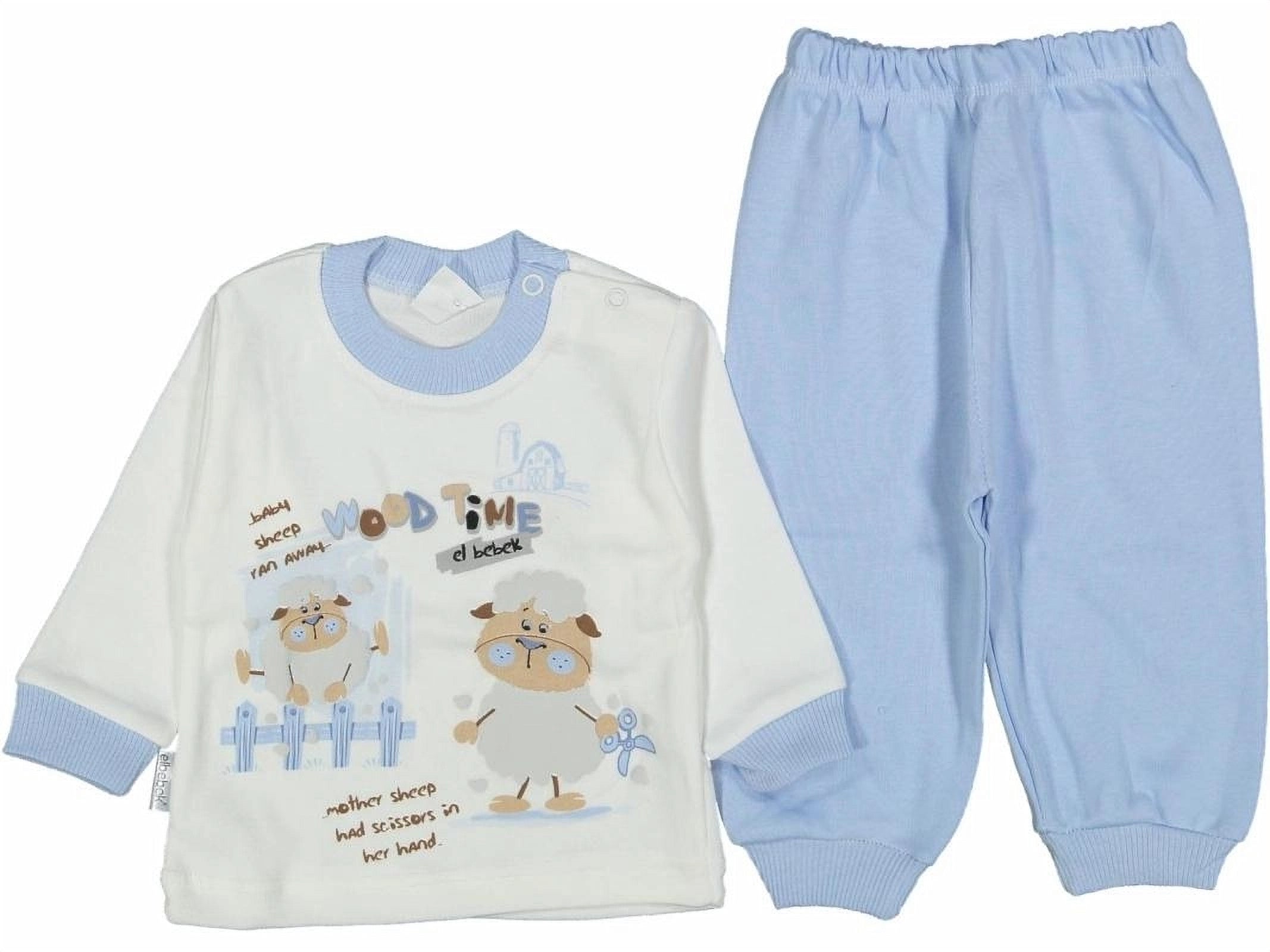"Wood Time" Sheep Theme Baby Pajama & Loungewear Set (2-Piece) - Blue