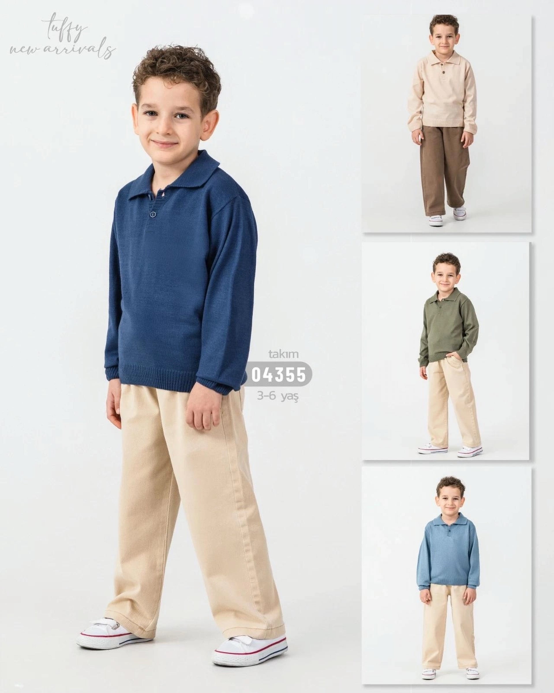 Boys' 2-Piece Long Sleeve Polo and Khaki Trousers Set - Dark Blue (7-10 years)