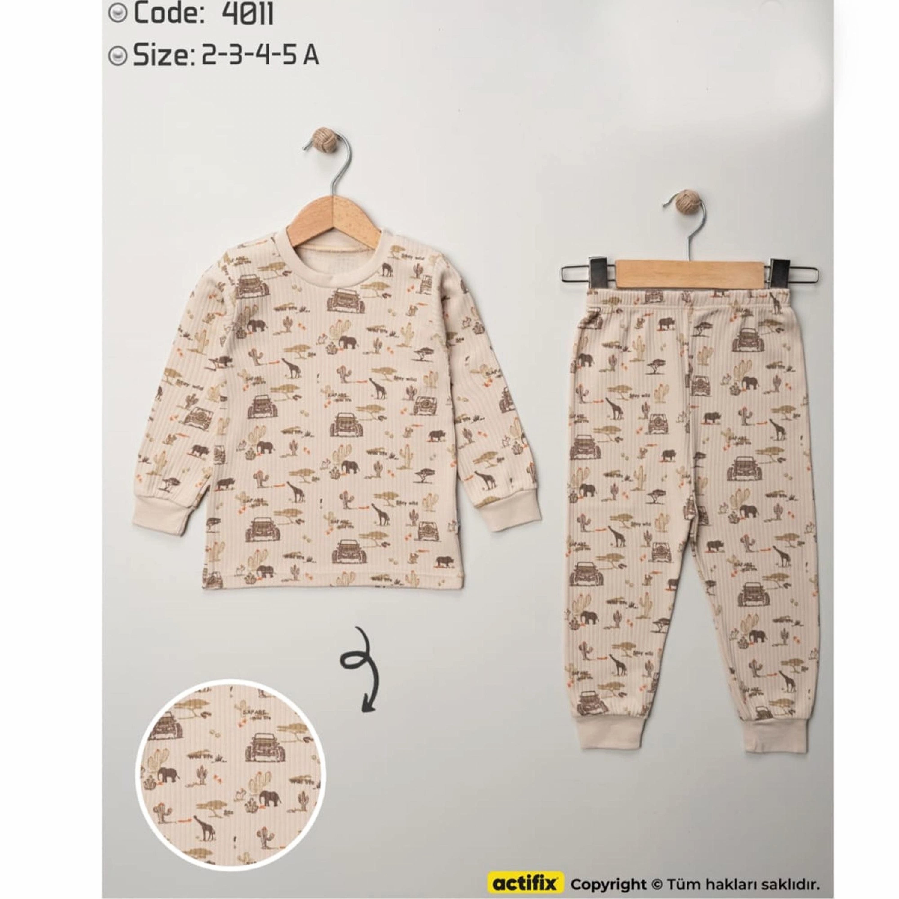 Actifix Kids Patterned 2-Piece Sweatshirt & Jogger Set - Beige (2-5 years)