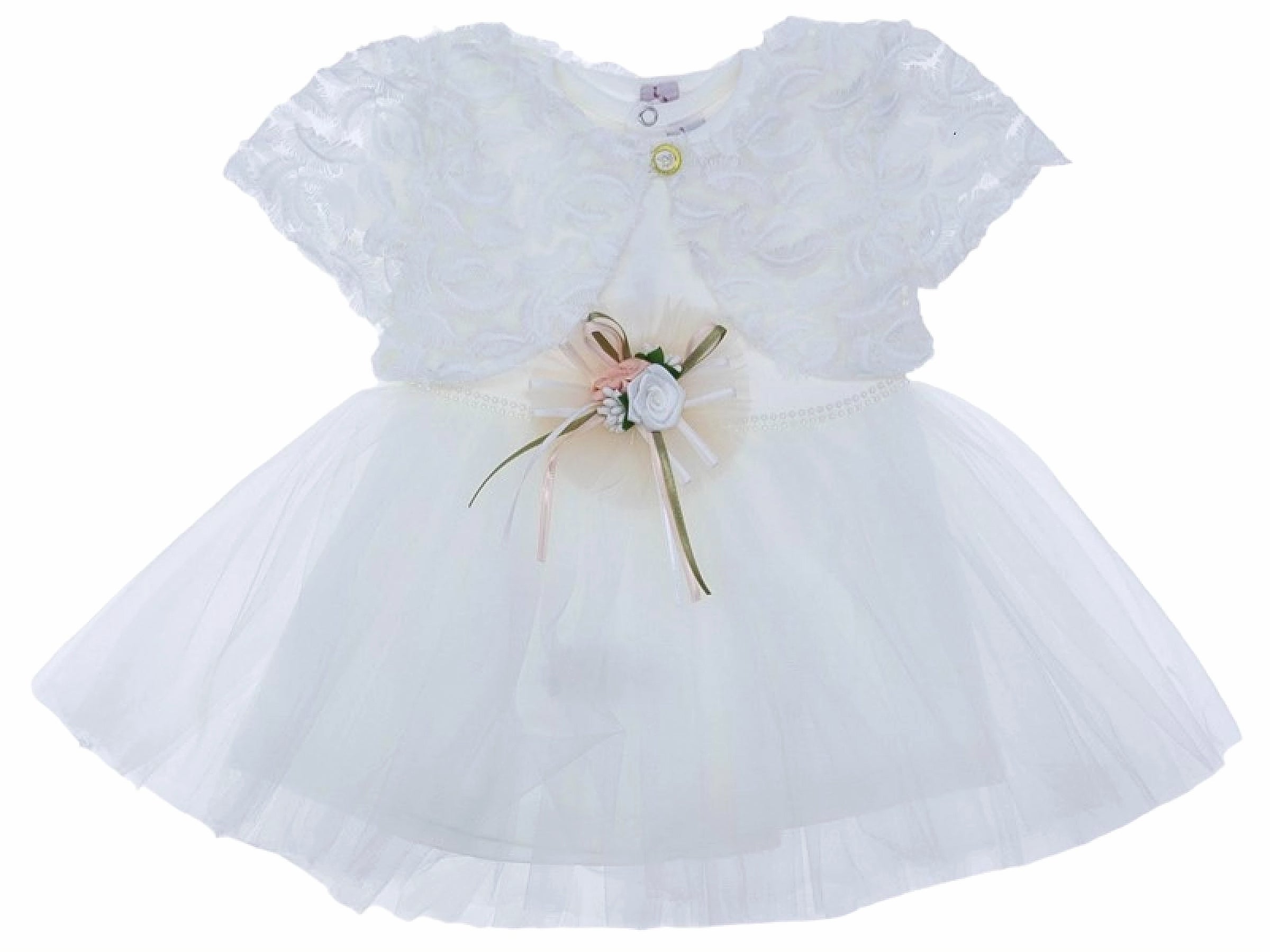 Baby Girls Lace Christening Dress with Floral Waist Accent(9-18 months)