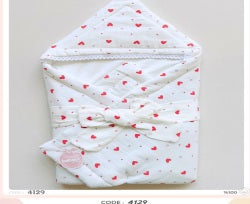 Baby Heart Print Swaddle Blanket Set (Ekru/Indigo)