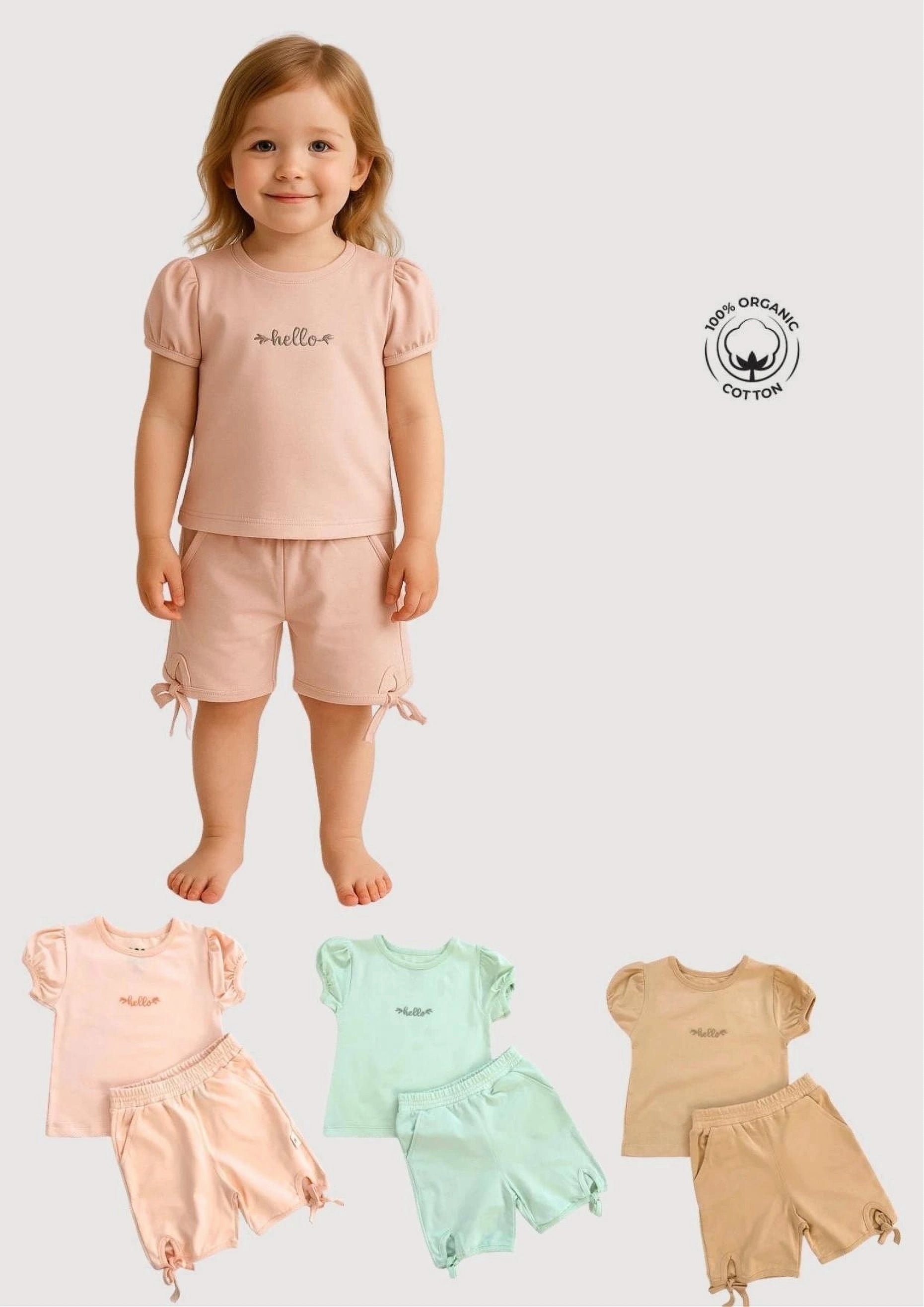 Toddler Girls' "Hello" Waffle Knit T-Shirt & Shorts Sett - Green (2-5 years)