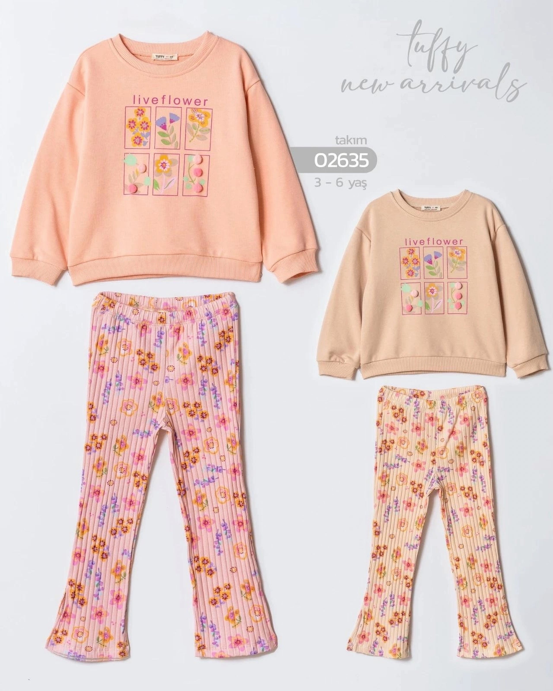 Tuffy Girls’ "Liveflower" 2-Piece Sweatshirt & Floral Pant- Coral (3-6 years)