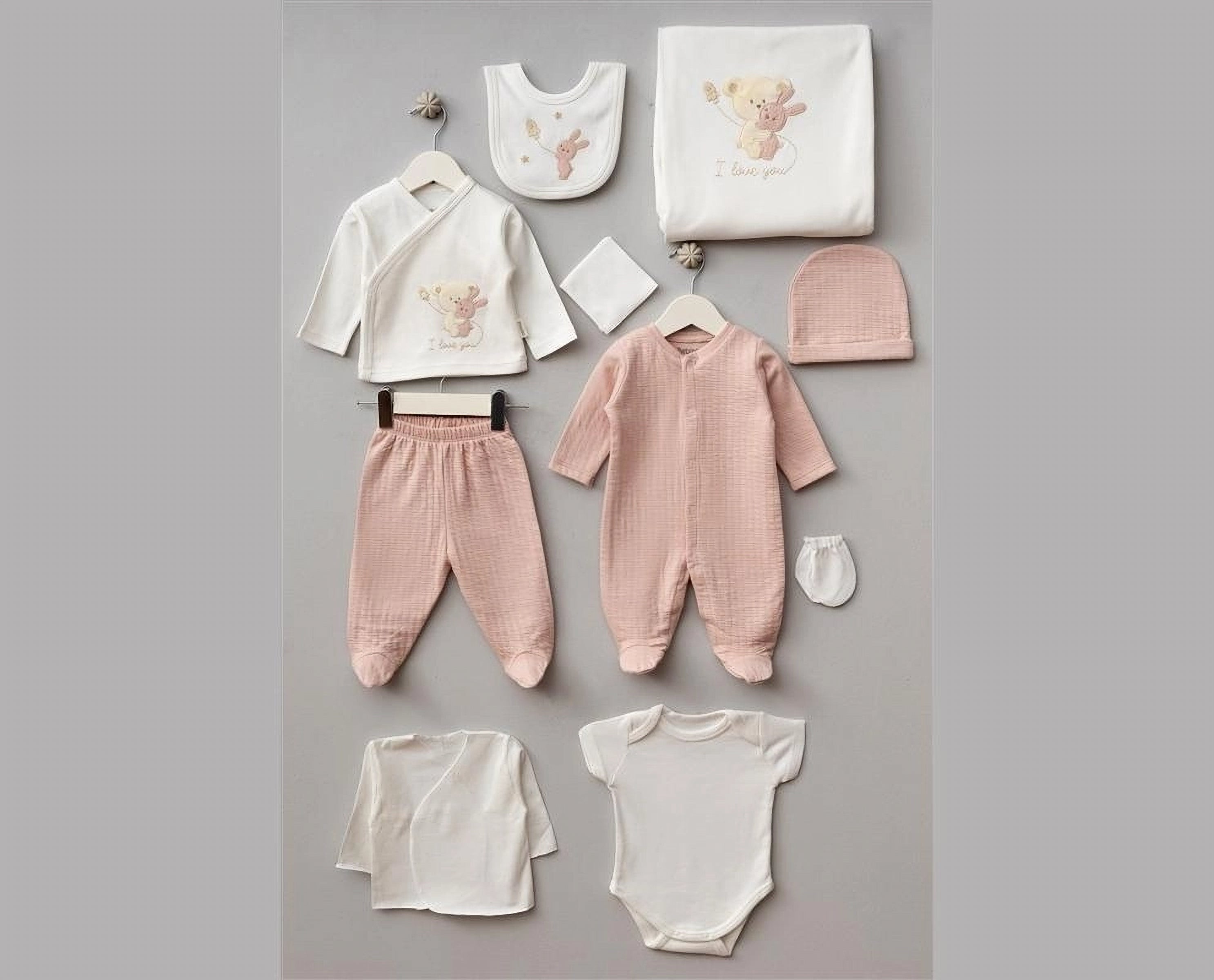 Essential White Organic Cotton Baby Gift Set - Salmon