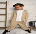 Boys' 3-Piece Gabardine Casual Set (Beige/Apricot) - Beige (3-10 years)