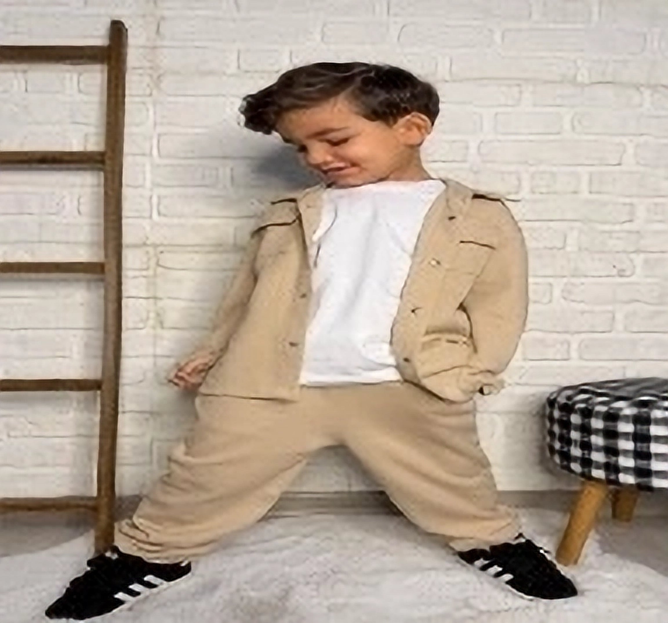 Boys' 3-Piece Gabardine Casual Set (Beige/Apricot) - Beige (3-10 years)