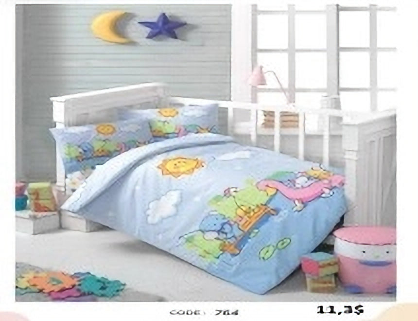 Whimsical Blue Elephant & Sun Children's Bedding Set