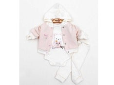 Cozy Bear Fleece Hooded Pramsuit - Soft Pink - Lilac (3-9 months)