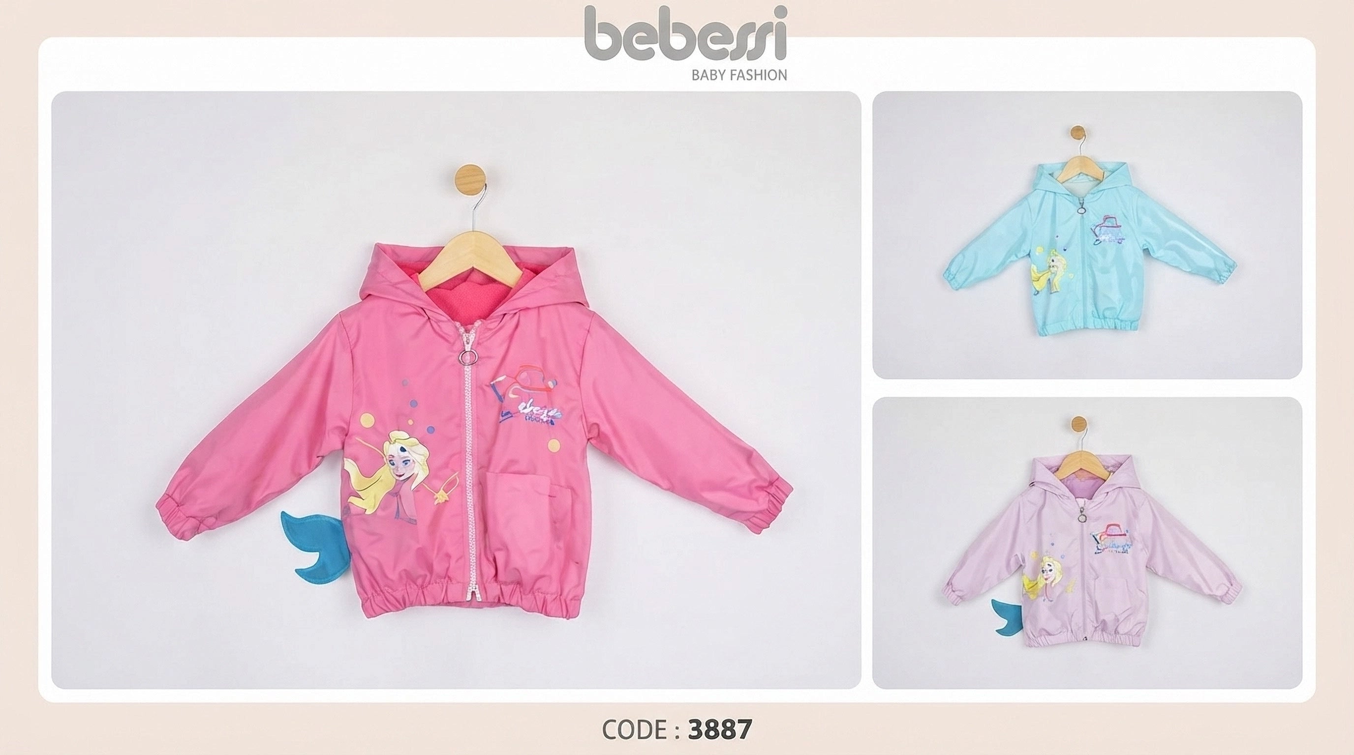 Bebessi Kids Disney Princess Hooded Windbreaker Jacket - Pink (1-4 years)