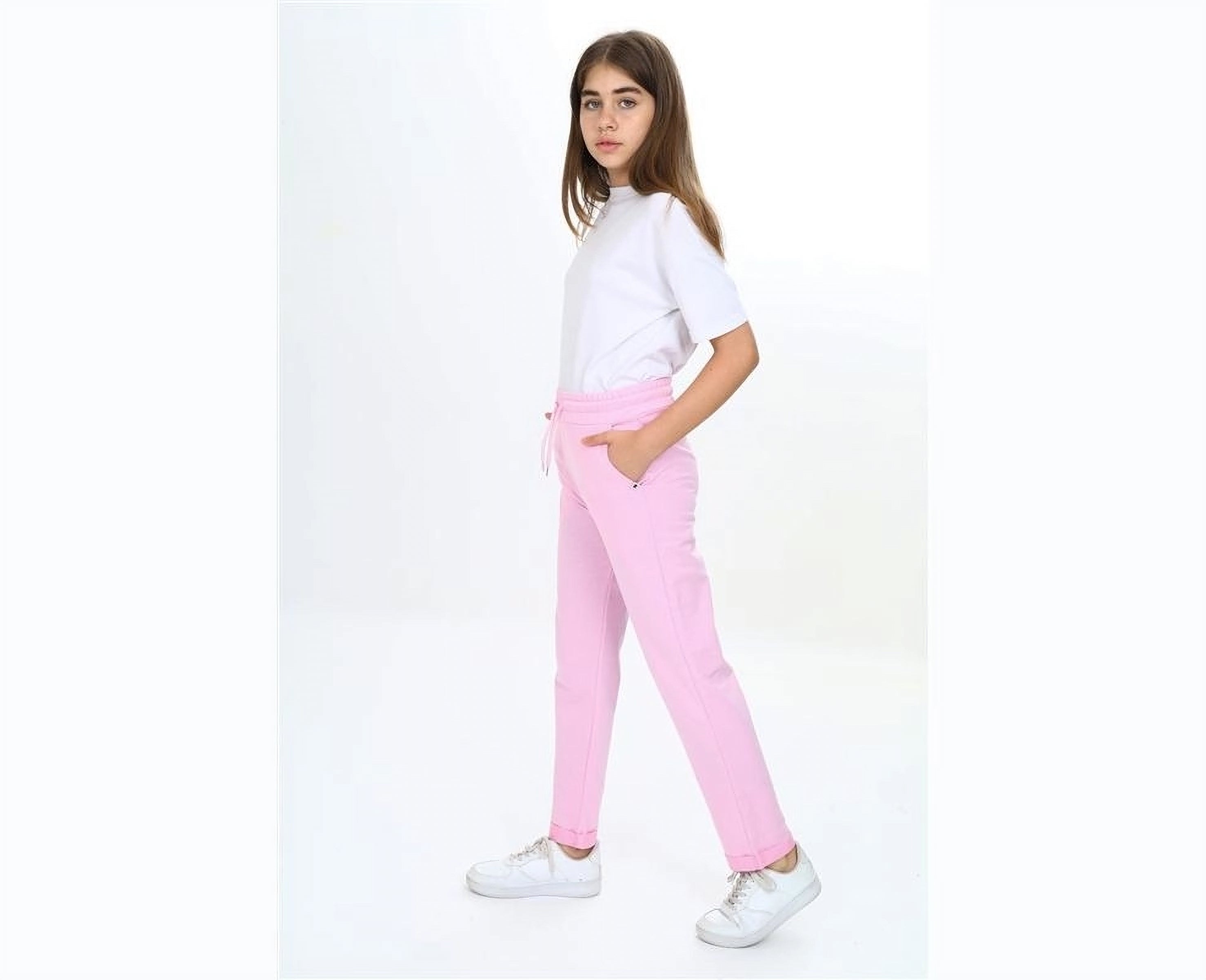 Girls' Casual Rib-Knit & Pastel Jogger Set - Pink