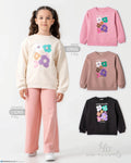 Tuffy "LATTE" Floral Applique Girls' Sweatshirt - White (7-10 years)