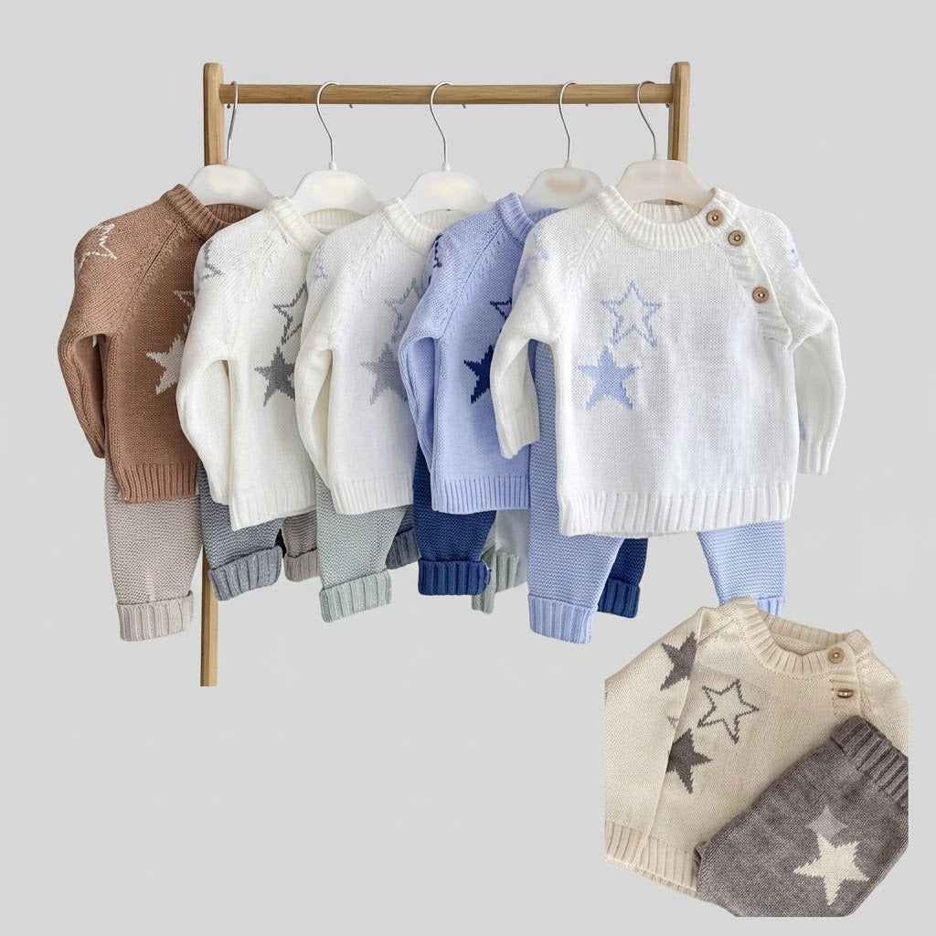 Baby Star Knit Sweater & Pants Set - Blue (3-6-9 m)