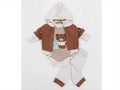 Little Cub Sherpa Hoodie & Striped Jogger Set- Brown (3-9 months)