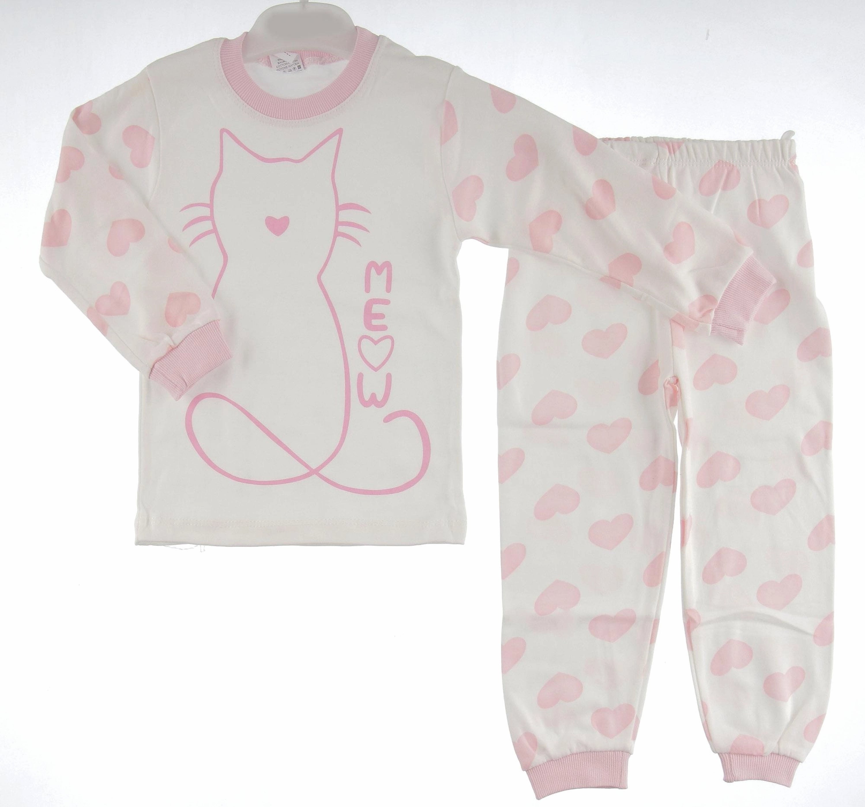 Girls' Adorable Cat & Pink Heart Pajama Set - Pink (4-6 years)