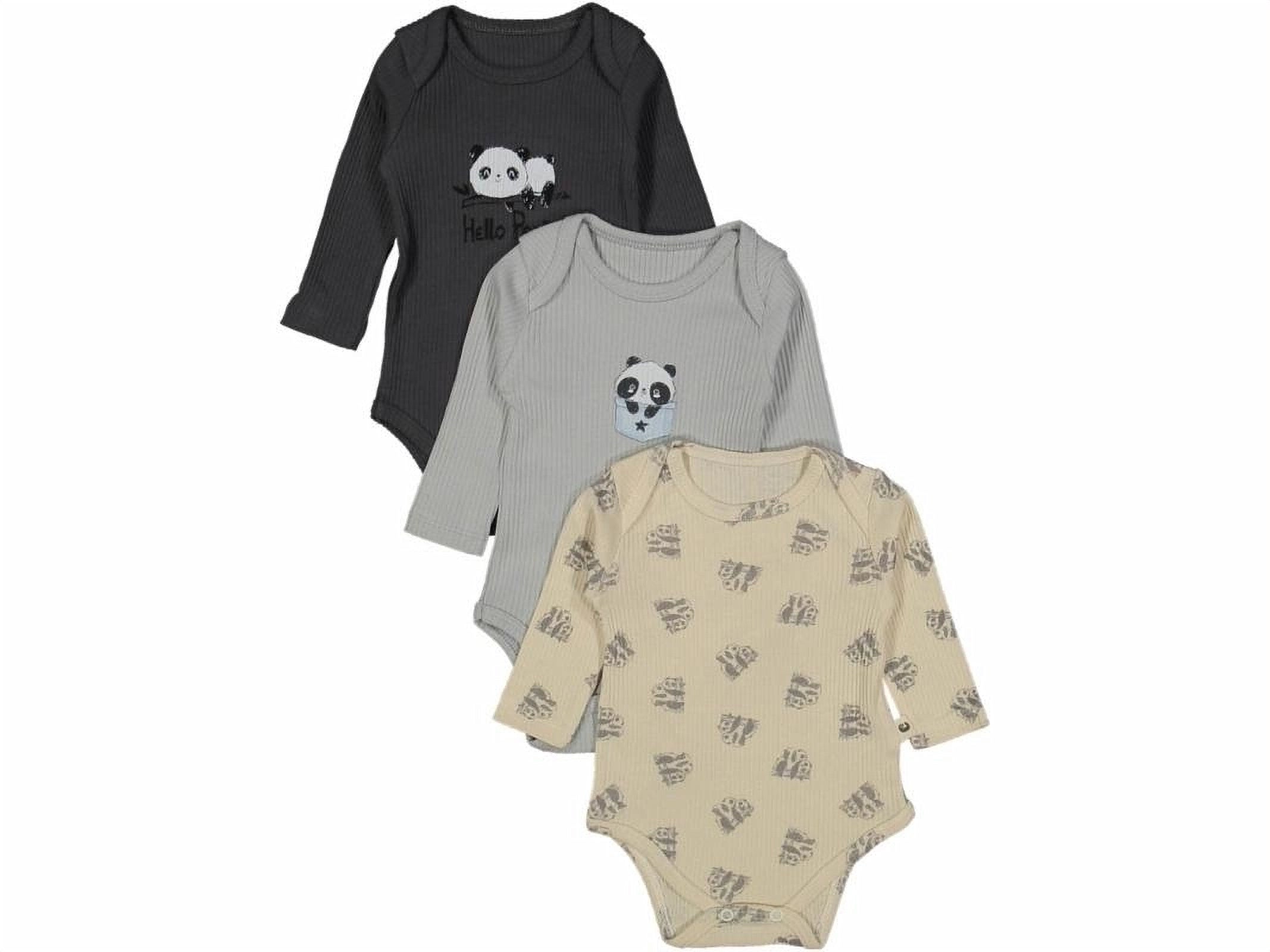 Organic Cotton Long Sleeve Baby Bodysuit Set - Grey (2-4-6 m)
