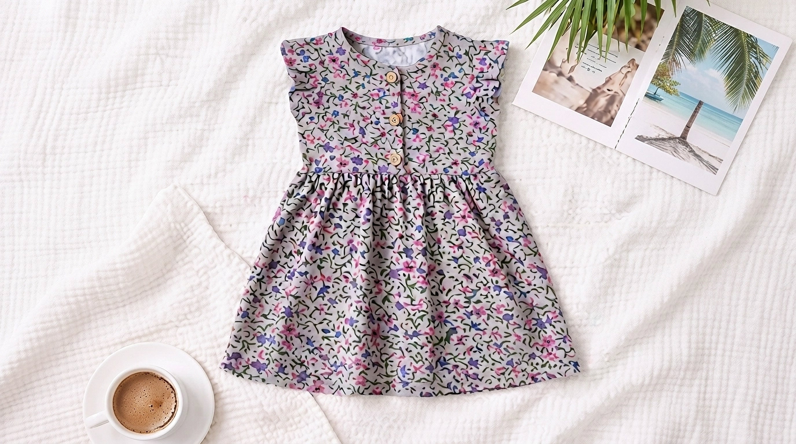 Girls’ Floral Ruffle Sleeve Button-Front Dress (3-4-5-6 years)