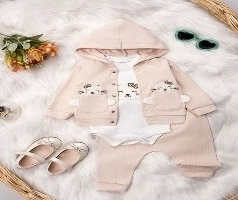 Neutral Ruffle-Tiered Baby Ensemble (3-Piece Set) - Pudra (6-10 years)