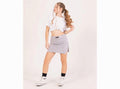 Girls' Two-Piece Chic Casual Set – White Crop Top & Grey Mini Skirt