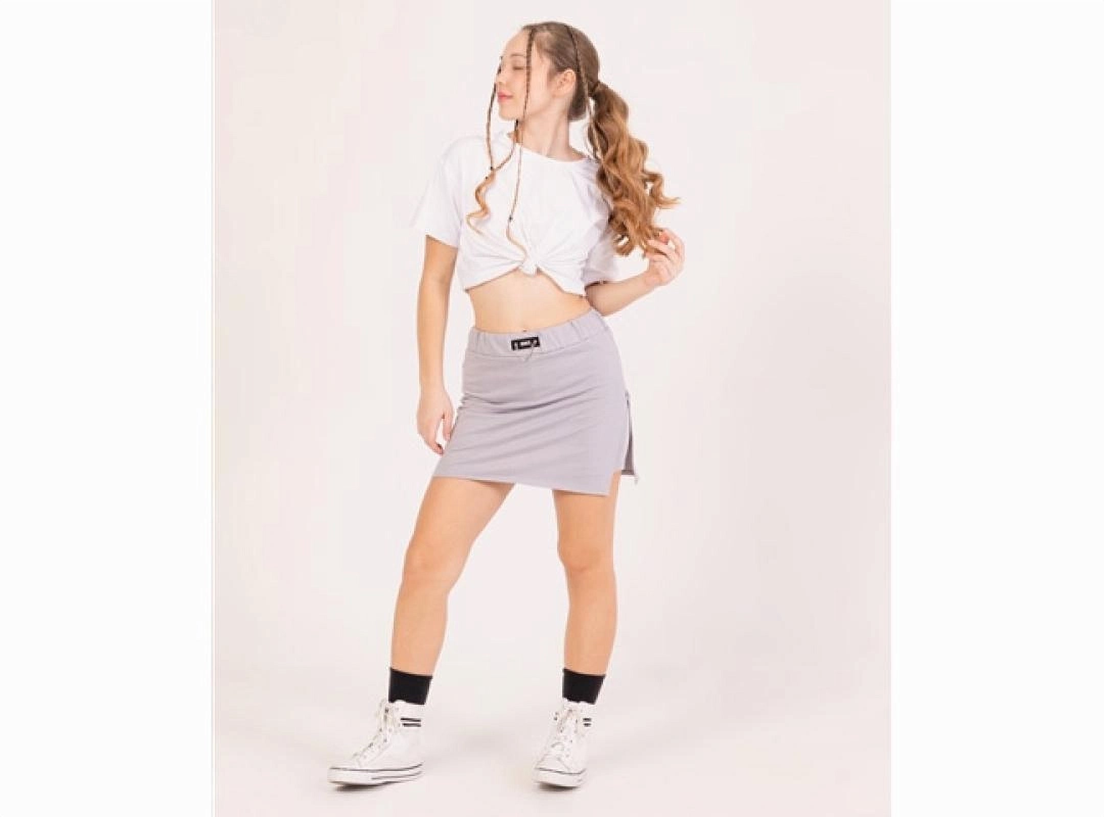 Girls' Two-Piece Chic Casual Set – White Crop Top & Grey Mini Skirt