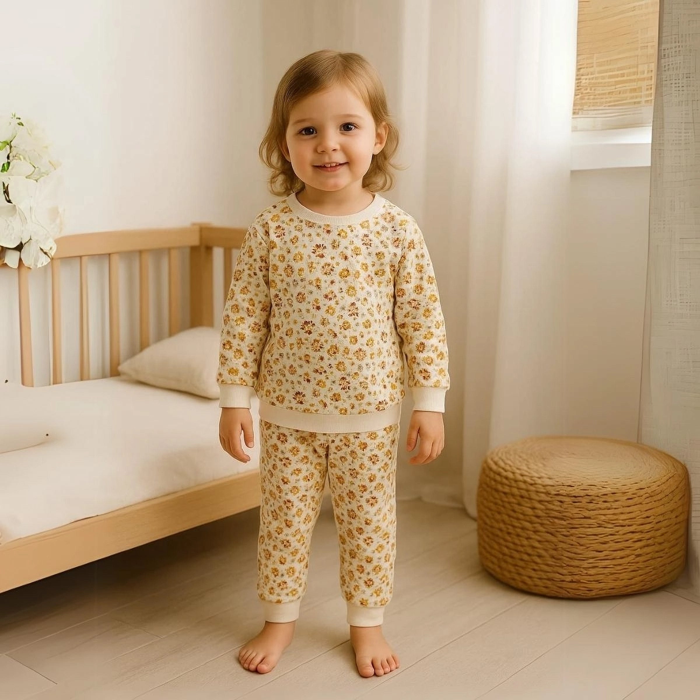 Cozy Waffle-Knit Two-Piece Kids' Pajama Set - Cream  () (2-5 years)