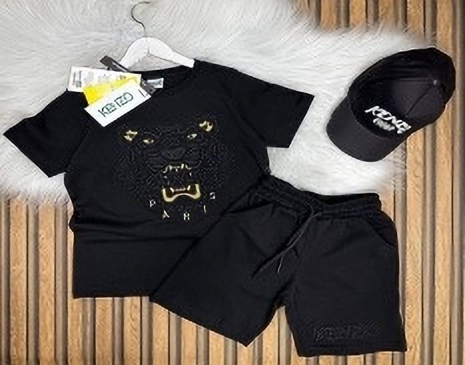 Kenzo Kids 3-Piece Summer Set: Embroidered Tiger T-Shirt, Shorts