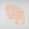 Long Sleeve Bunny Print Baby Bodysuit - Salmon (3-9 months)