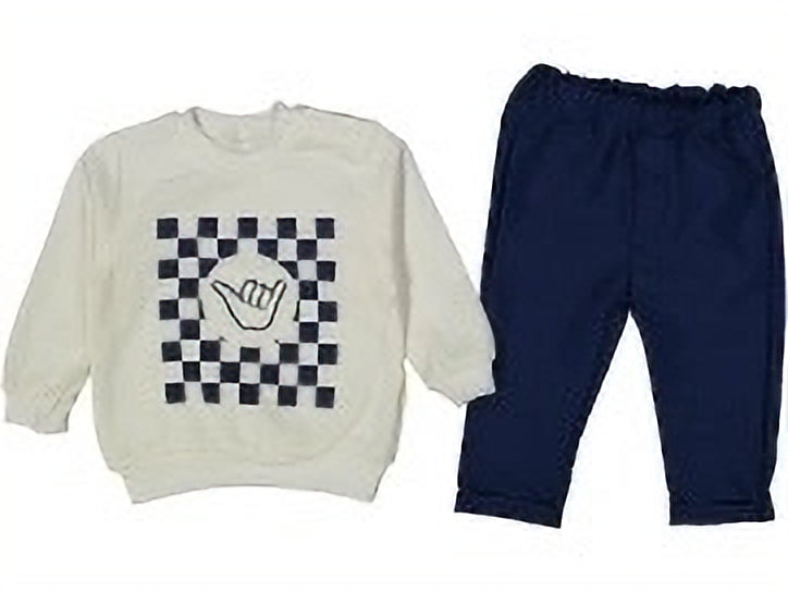 Kids' Checkered Shaka Hand Graphic Crewneck Sweatshirt - Dark Blue (9-24 months)