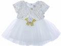 White Floral Lace & Tulle Occasion Dress with Gold Butterfly Accent(9-18 months)