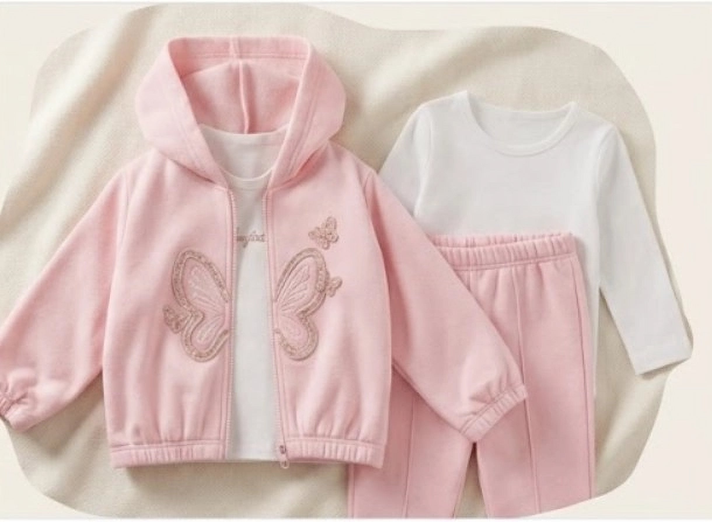 Baby Girl 3-Piece Butterfly Hoodie & Jogger Set - Pink (9-24 month)