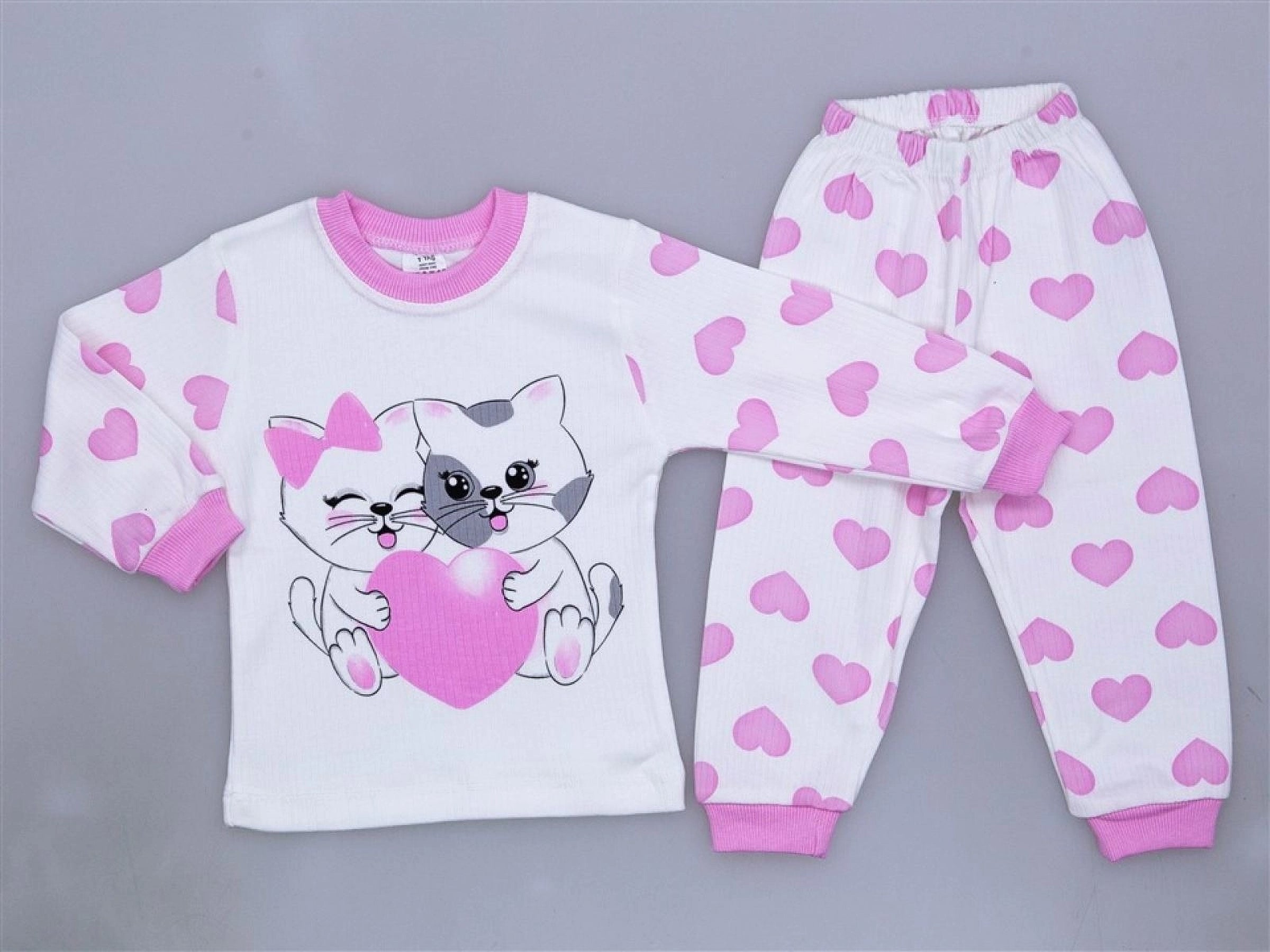 Girls' Pink Cat & Hearts 2-Piece Pajama Set - Pink (1-3 years)