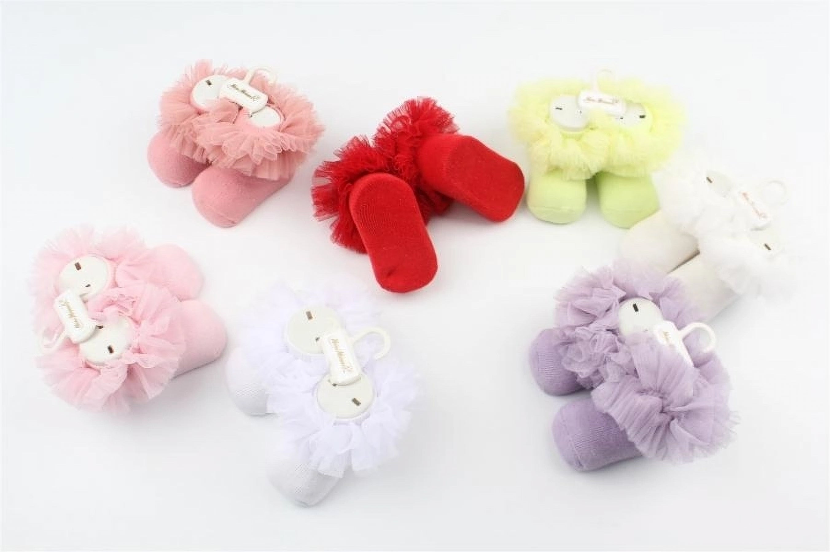 Baby Girl Tutu Ruffle Socks – Floral & Tulle Trim Ankle (0-18 months)