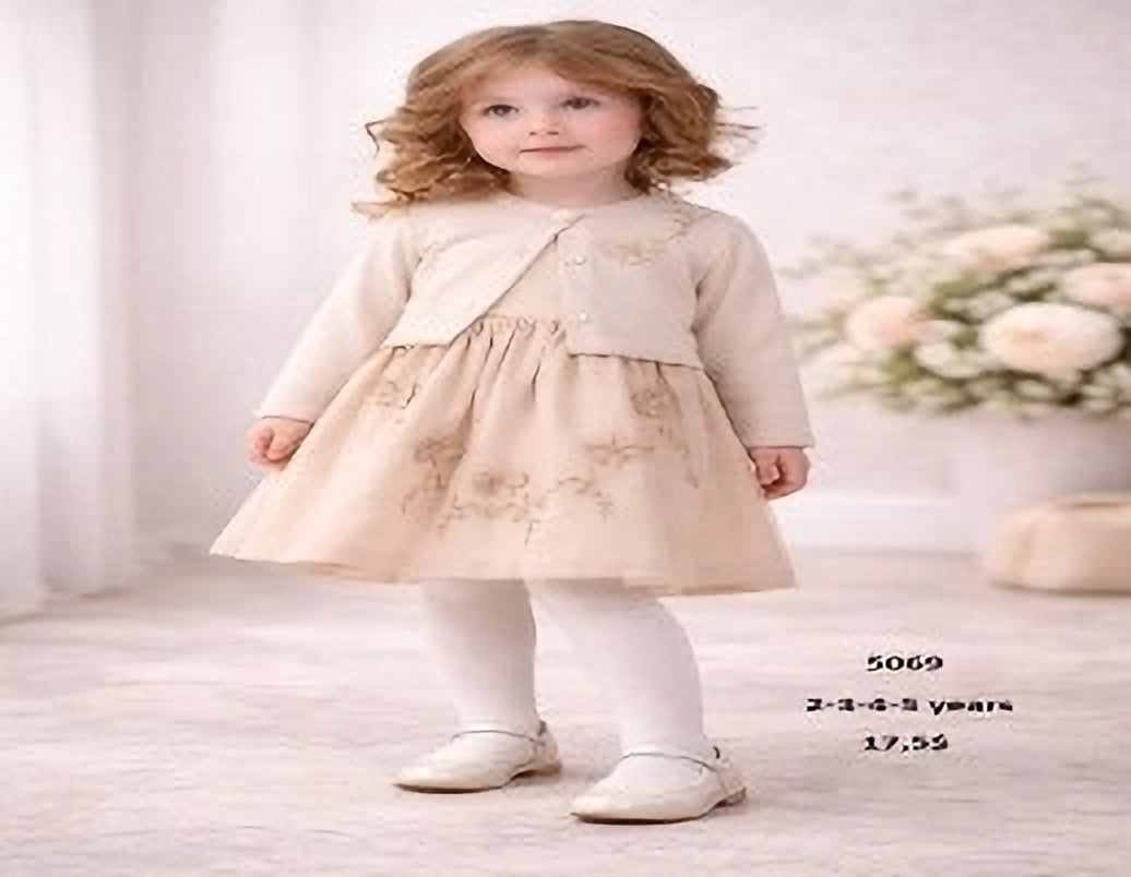 Blush Pink Tulle Special Occasion Dress with Cardigan Set - Beige (2-3-4-5 year)