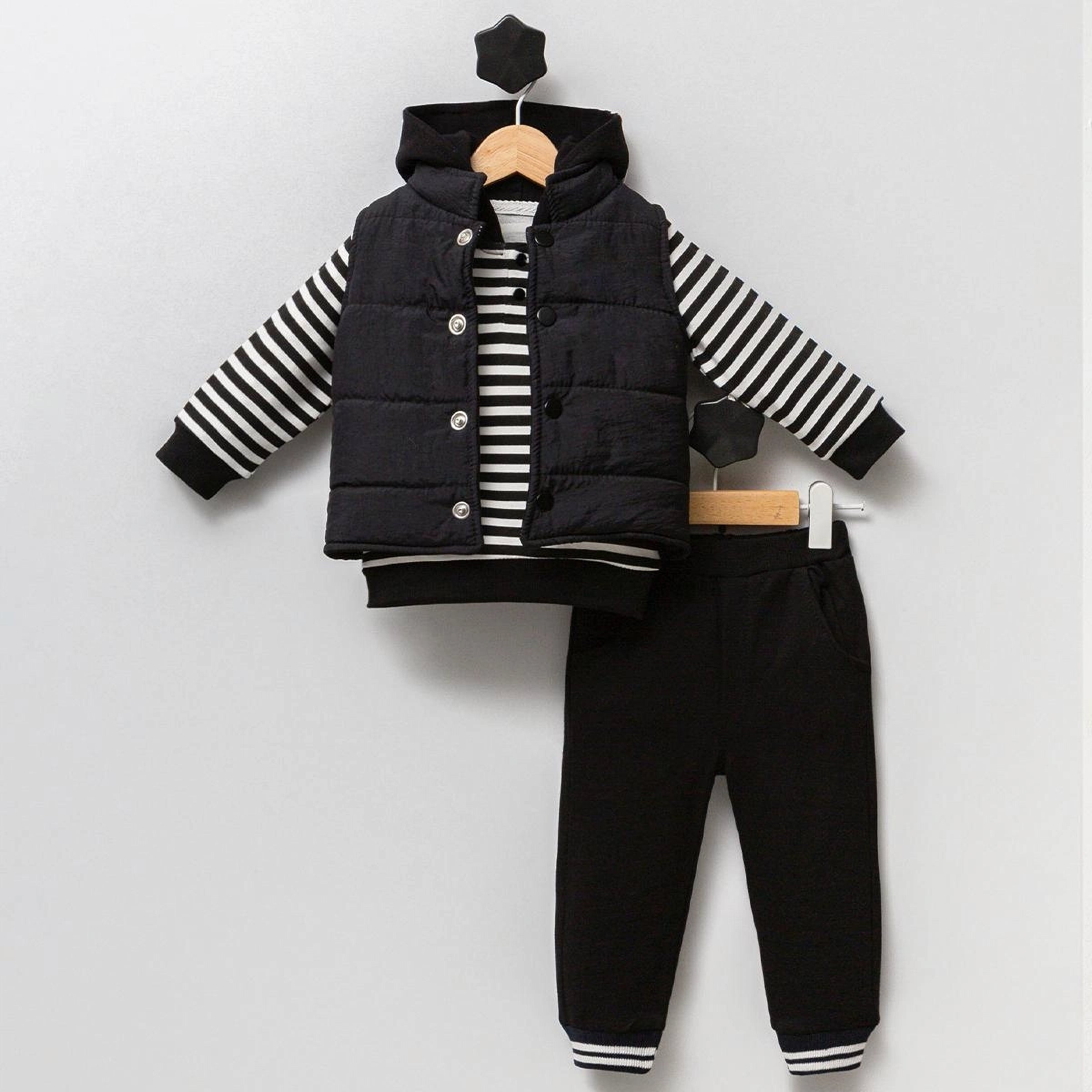 Kids' Sporty Striped Hoodie & Jogger Set- Black  () (2-4 years)