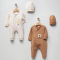Cozy Ribbed Cotton Baby Romper – Baby Sheep Edition Set - Coffee (0-9 months)