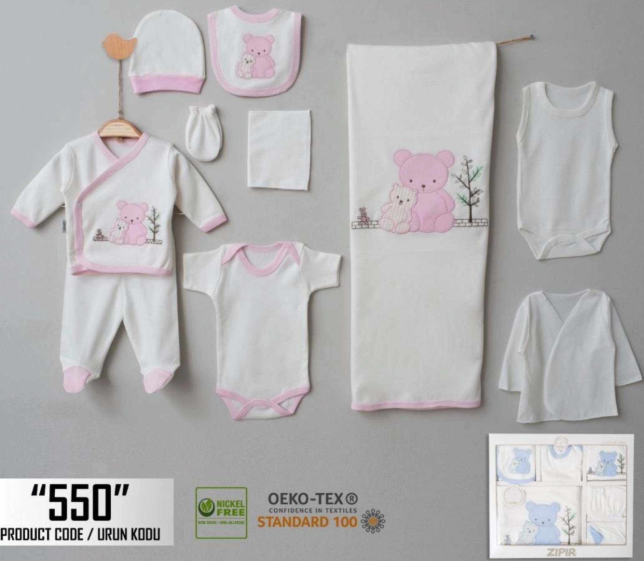 Premium Newborn Baby 10-Piece Gift Set - Pink (0-3 months)