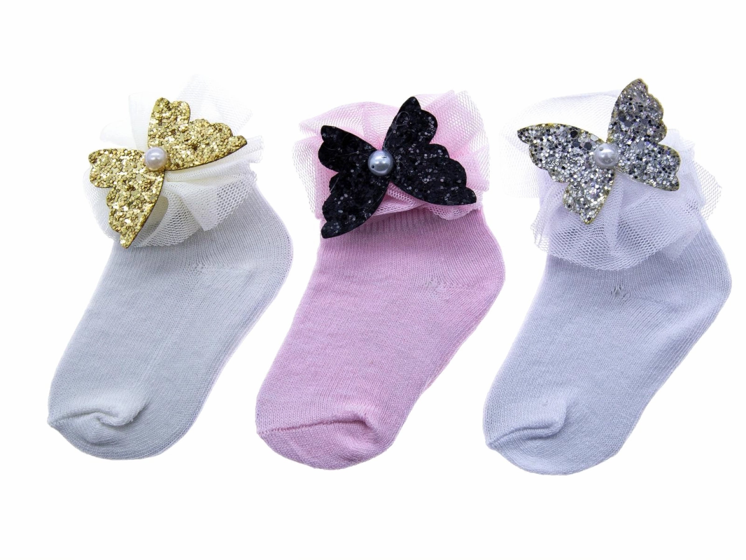 Baby Girl Princess Bow & Pearl Dress Socks – Light Blue (1-4 years)