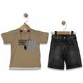 Boys' Graphic T-Shirt and Denim Shorts Two-Piece Summer Set - Brown (5-8 years)