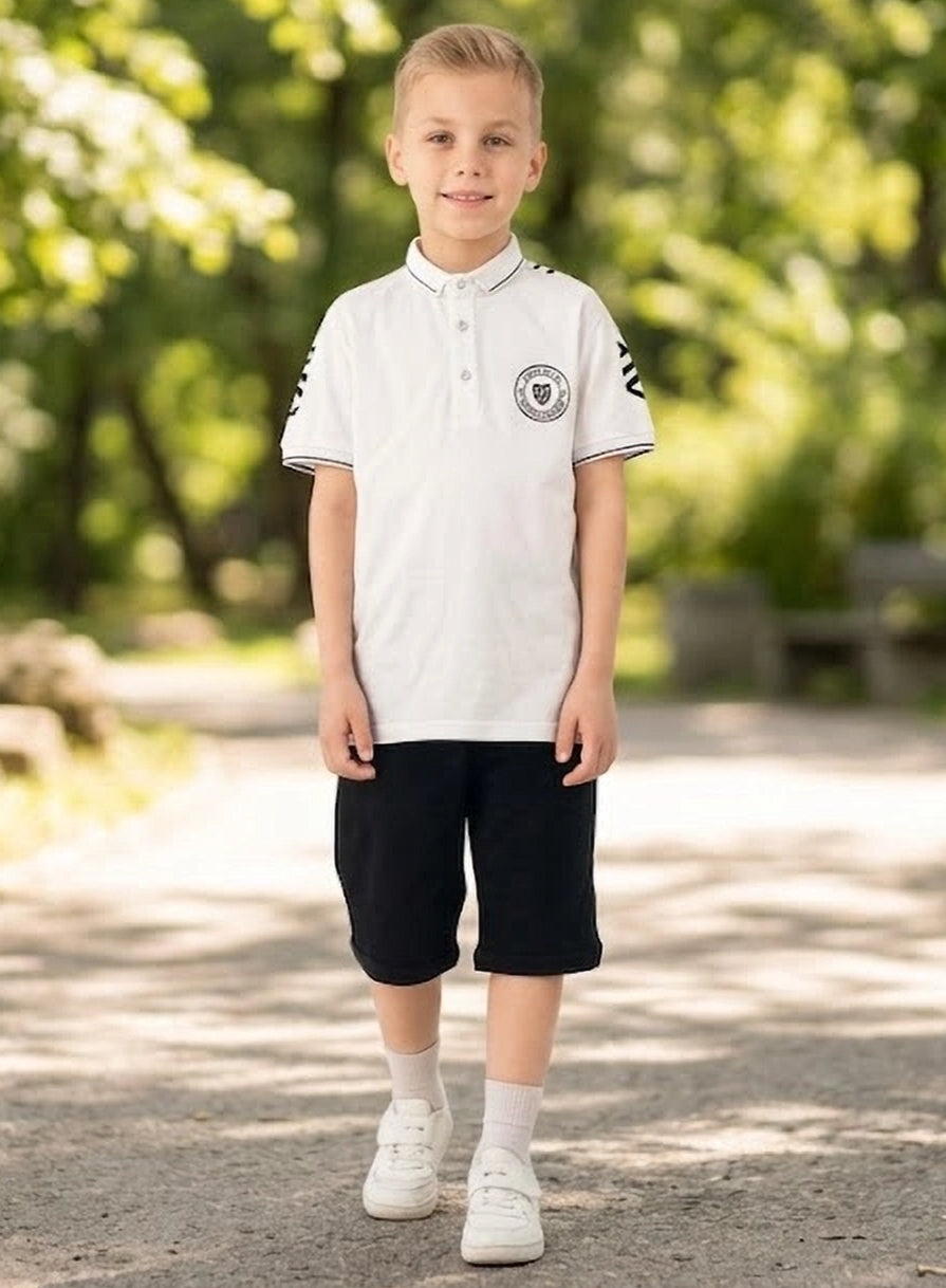 Hayalim Life Boys' Premium Polo Shirt and Shorts Set - White  (9-12 years)