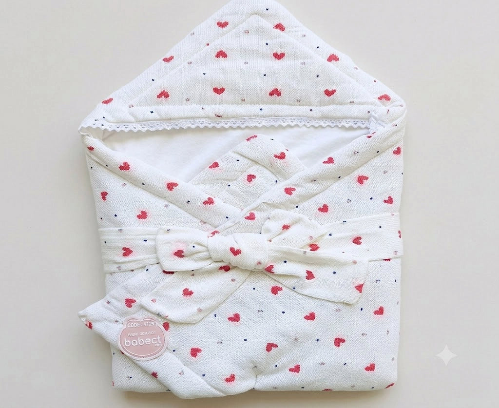 Baby Heart Print Swaddle Blanket Set (Ekru/Indigo)